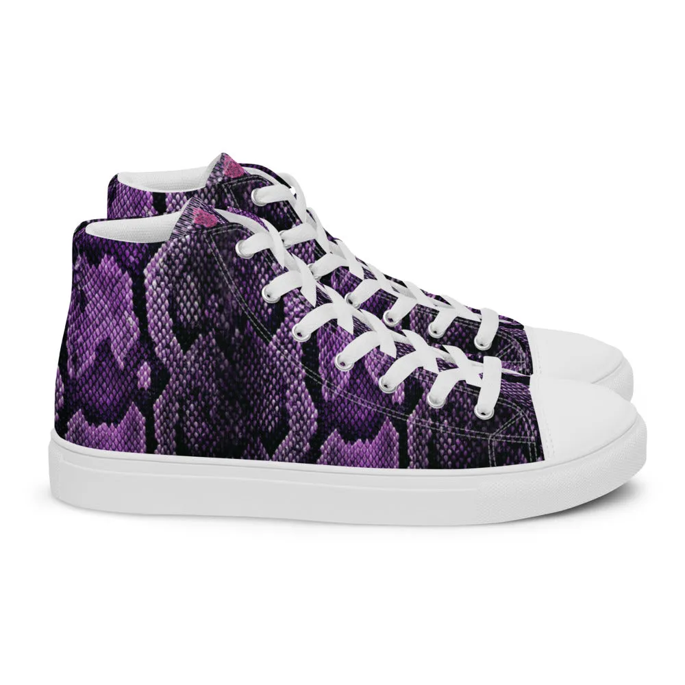 Purple Snake Print Men's Sneakers, Modern Python Stylish Snake Print Designer Men's High Top Tennis Shoes (US Size: 5-13)