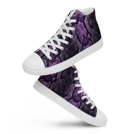 Purple Snake Print Men's Sneakers, Modern Python Stylish Snake Print Designer Men's High Top Tennis Shoes (US Size: 5-13)