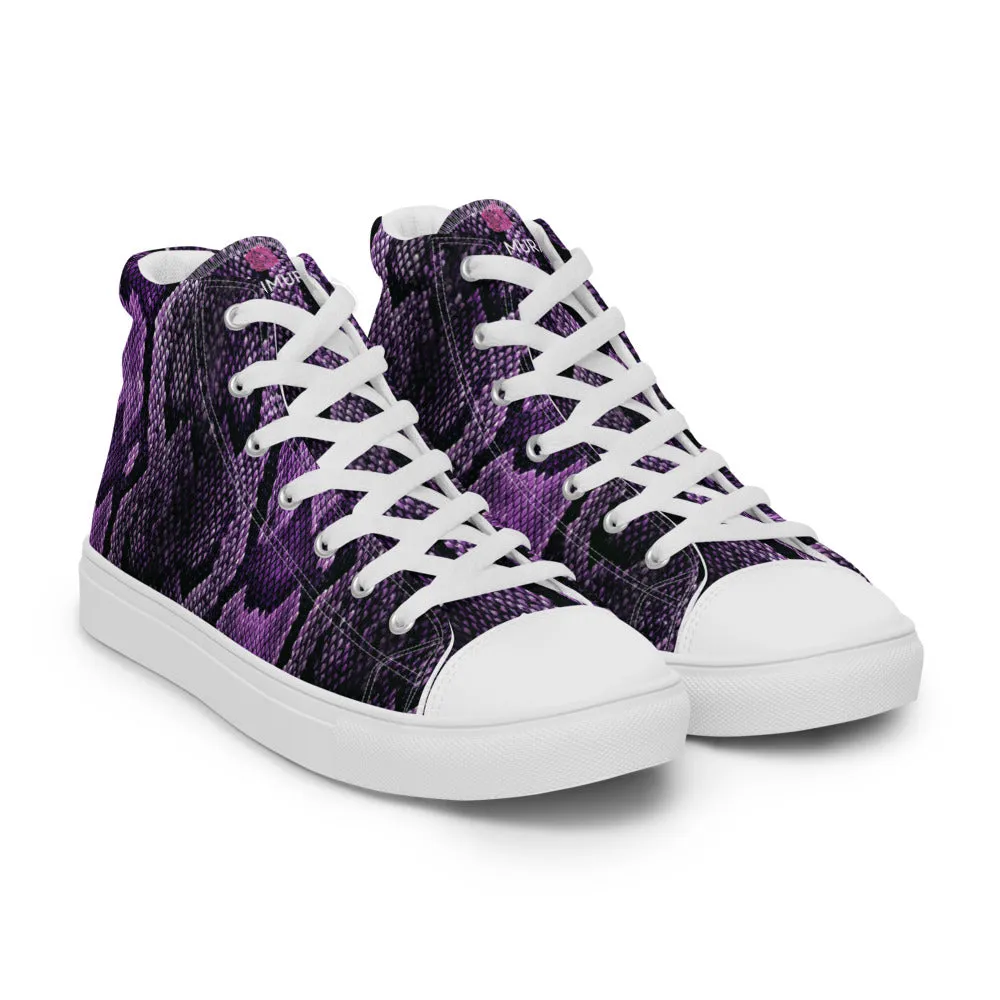 Purple Snake Print Men's Sneakers, Modern Python Stylish Snake Print Designer Men's High Top Tennis Shoes (US Size: 5-13)