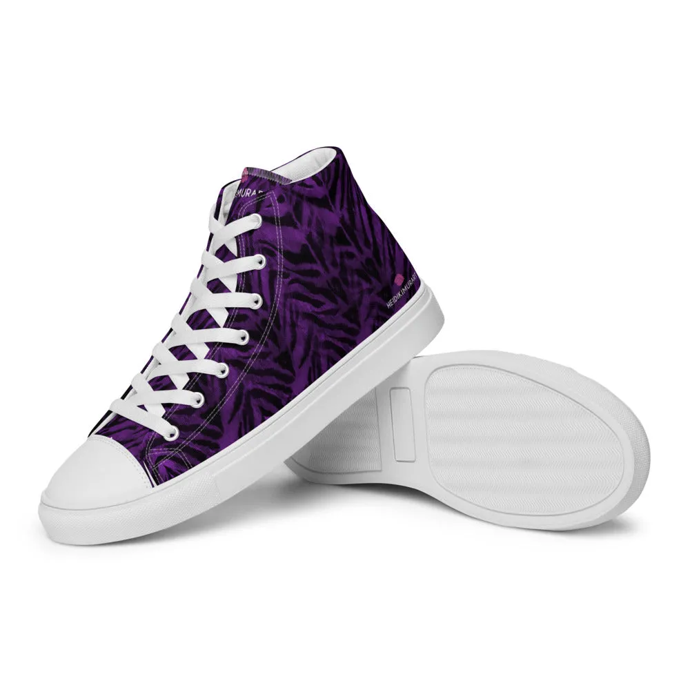 Purple Tiger Striped Women's Sneakers, Animal Print Designer Tiger Stripes High Top Tennis Shoes