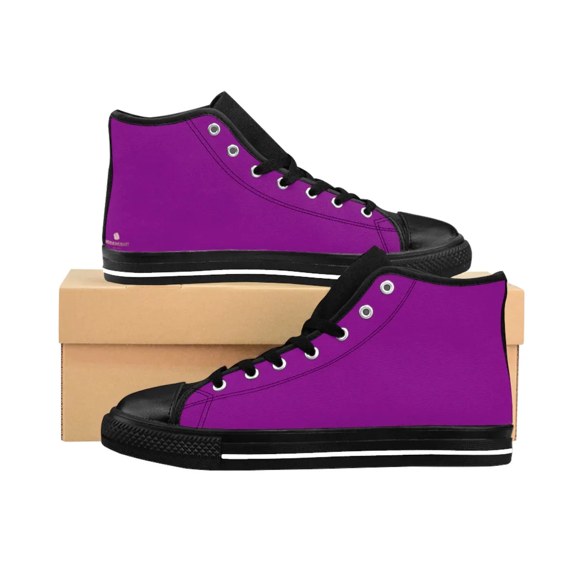 Purple Women's Running Shoes, Modern Solid Purple Color High Top Sneakers Running Shoes