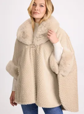 Quilted Faux Fur Trim Poncho