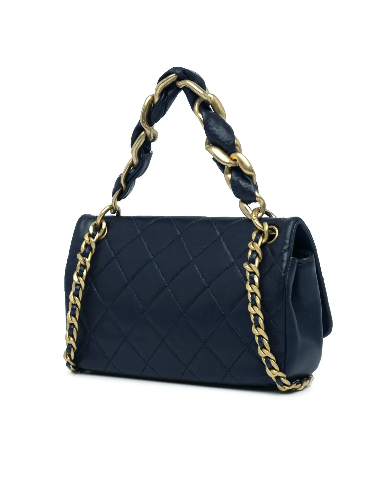 Quilted Lambskin Flap Satchel with Chain Handle