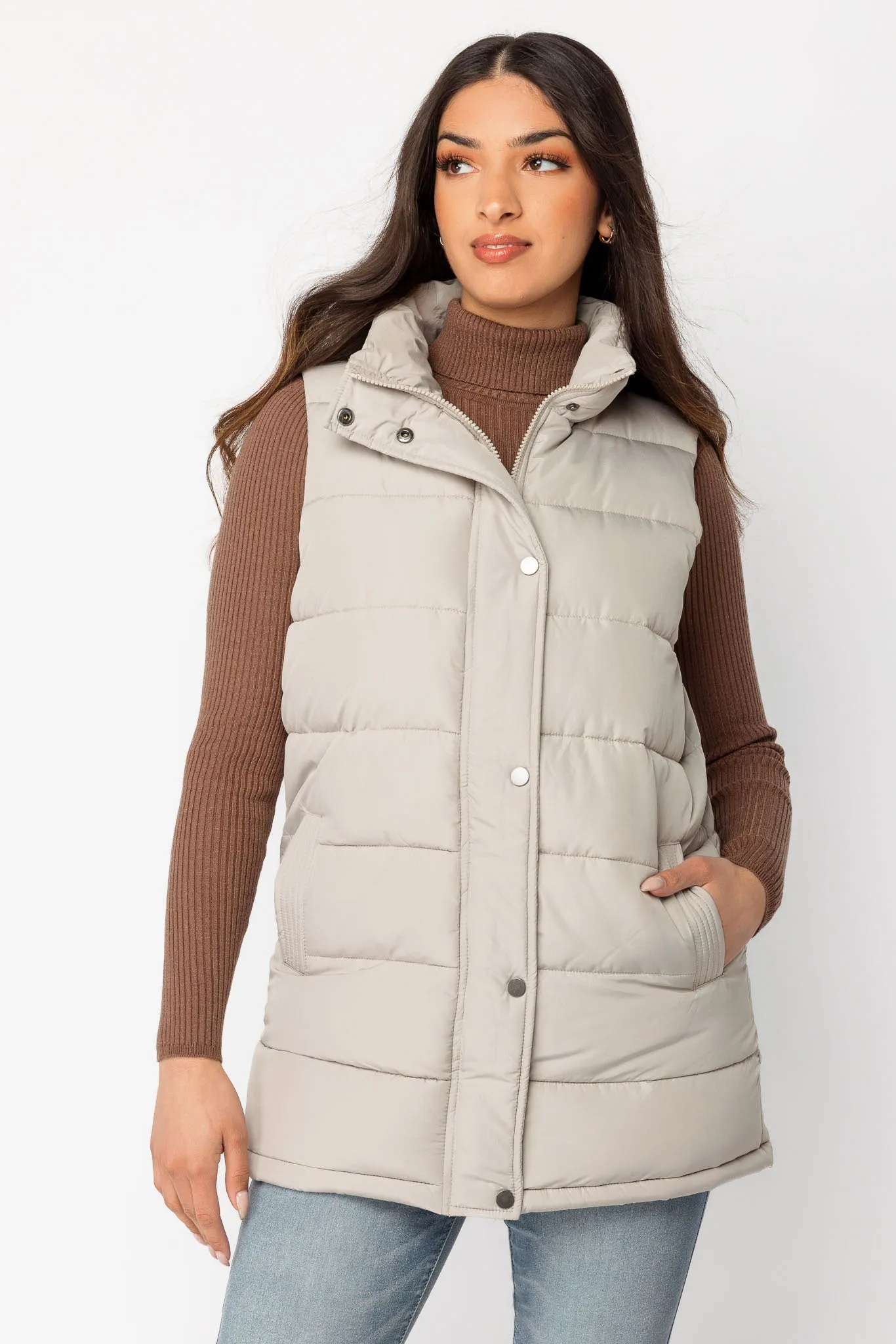 Quilted Puffer Mid-Length Vest