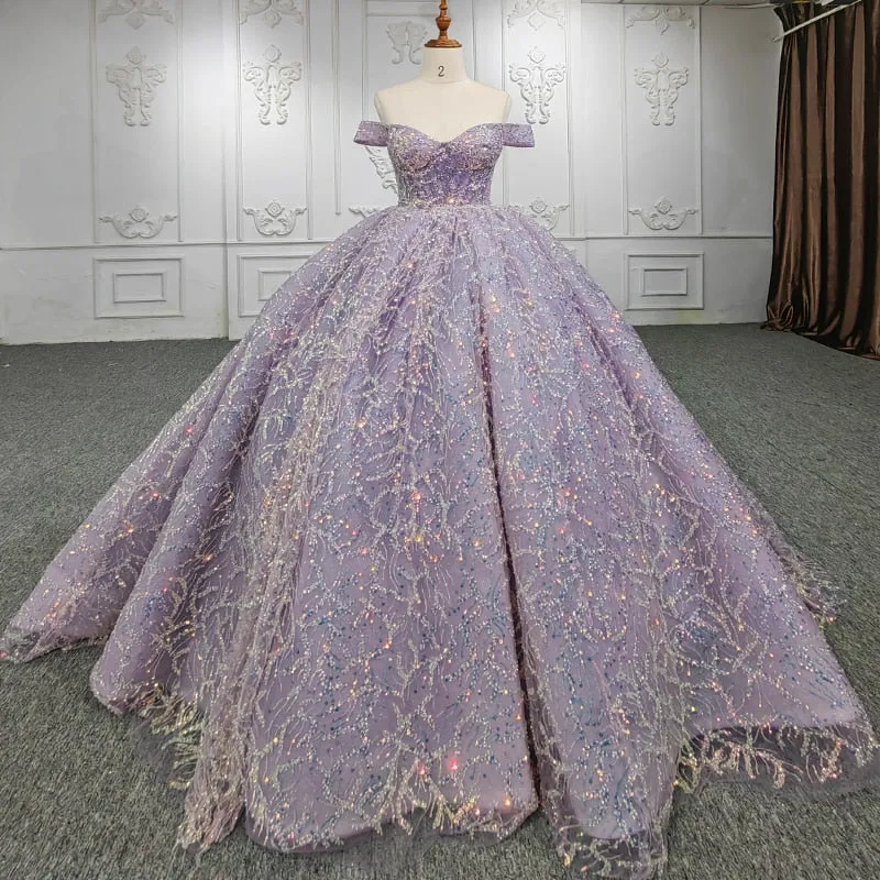 Quinceanera Ball Gown Purple Crystal Dress