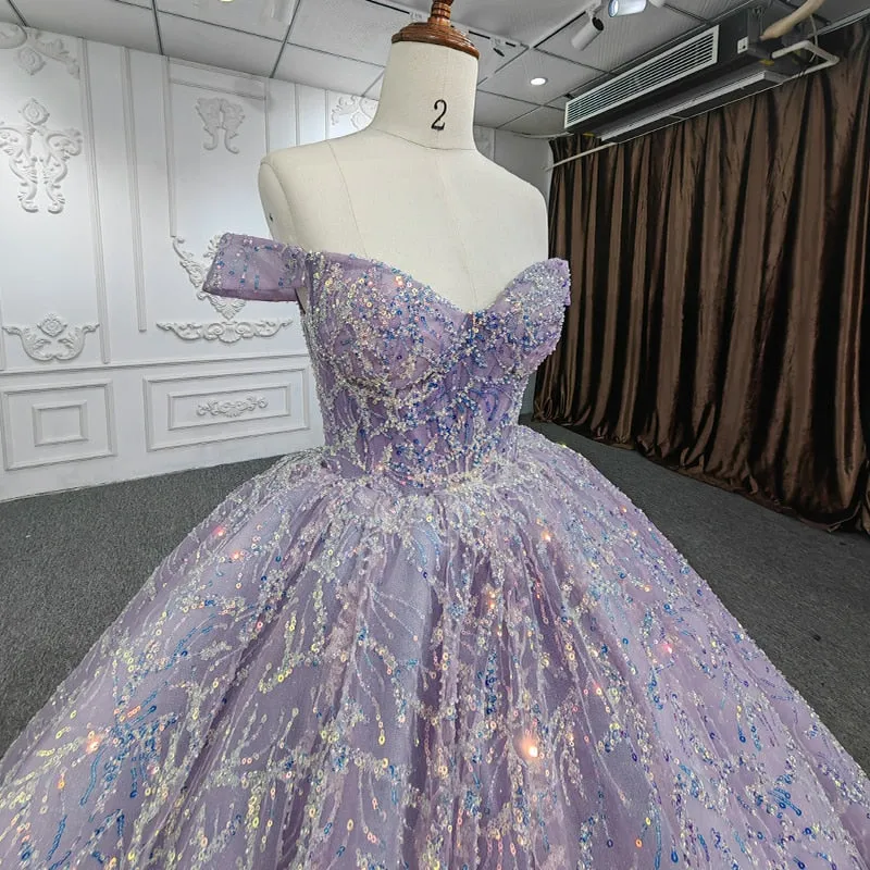 Quinceanera Ball Gown Purple Crystal Dress