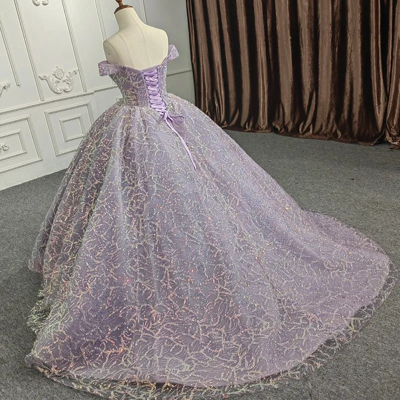 Quinceanera Ball Gown Purple Crystal Dress