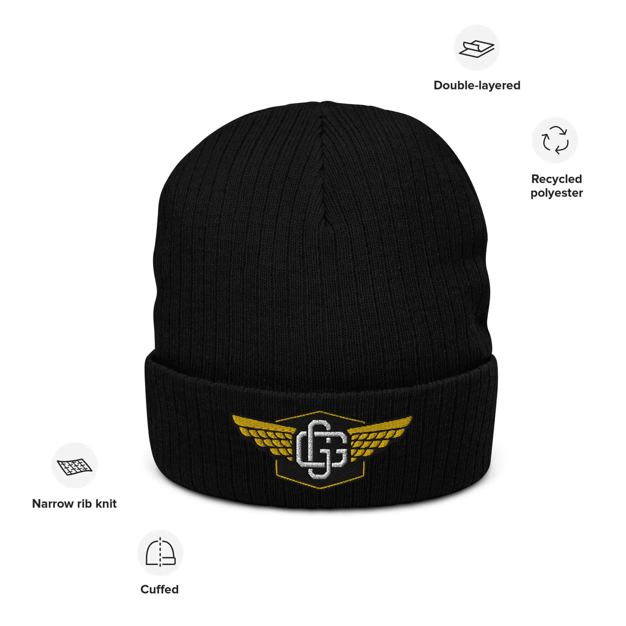 "Gold Wingz" Ribbed knit beanie (Color options available)