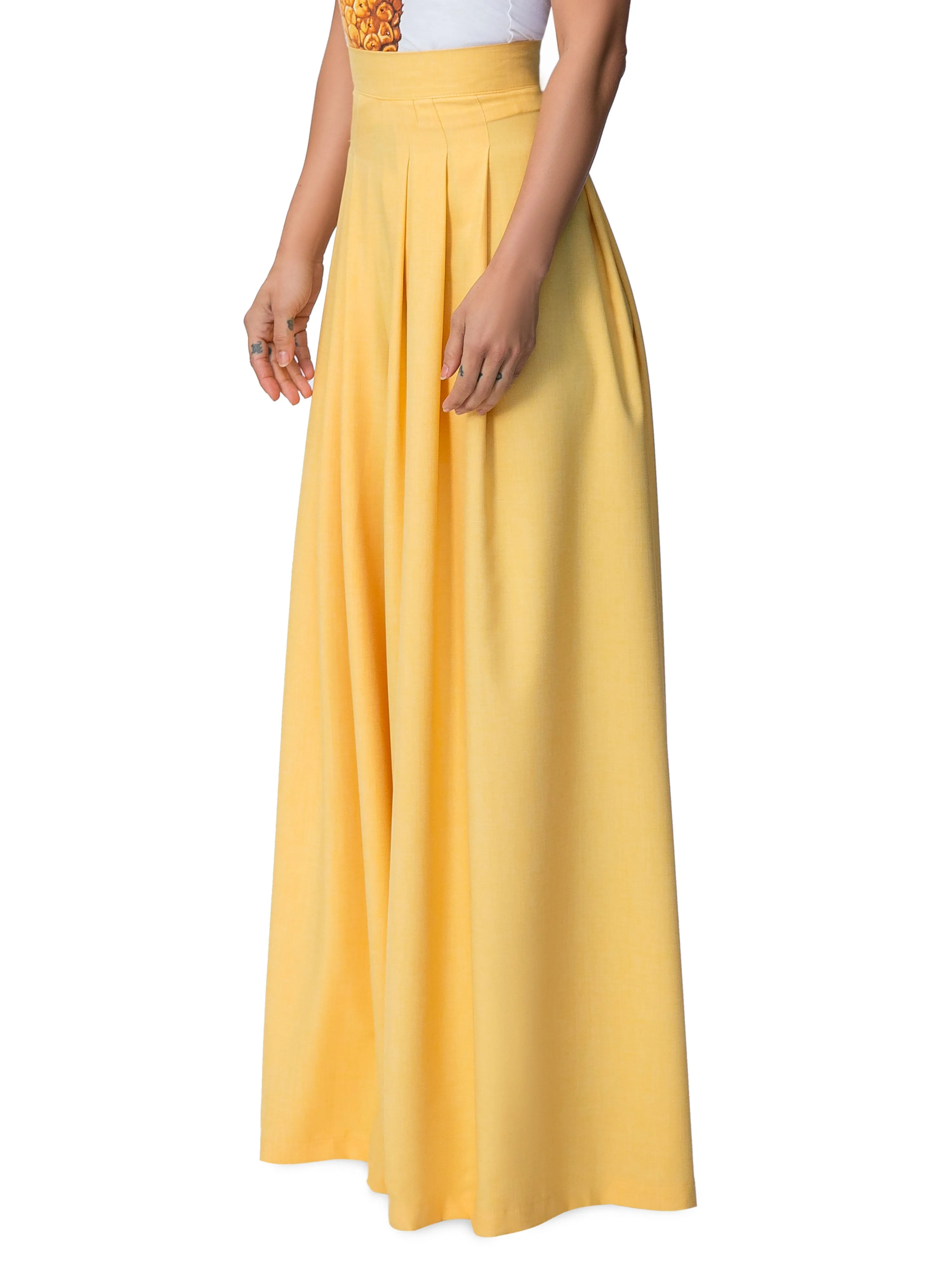 "Hendrix" Yellow Pleated High Waist Pants