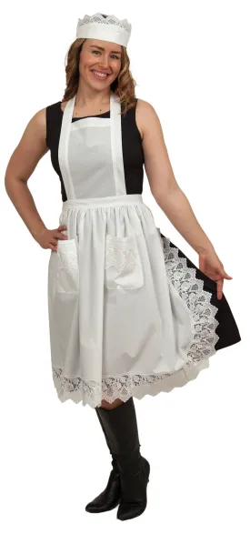 "Maid Costume" White Lace Headband & Adult Full Lace Apron Costume