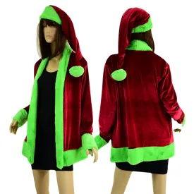 "Mean One" Not a Cardigan and Matching Santa Hat with Neon Green Trim