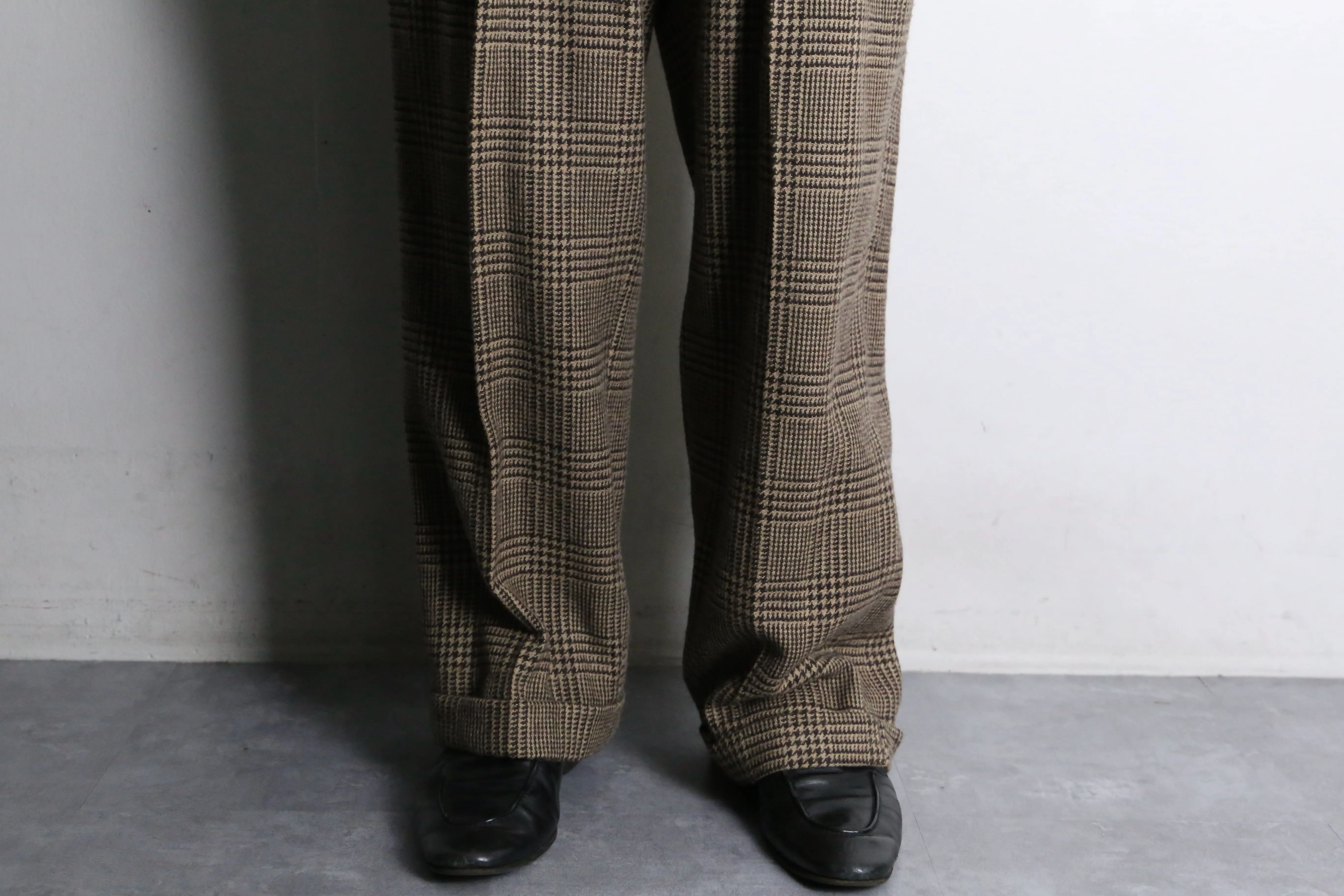 "Polo by RL" glen check wool wide slacks