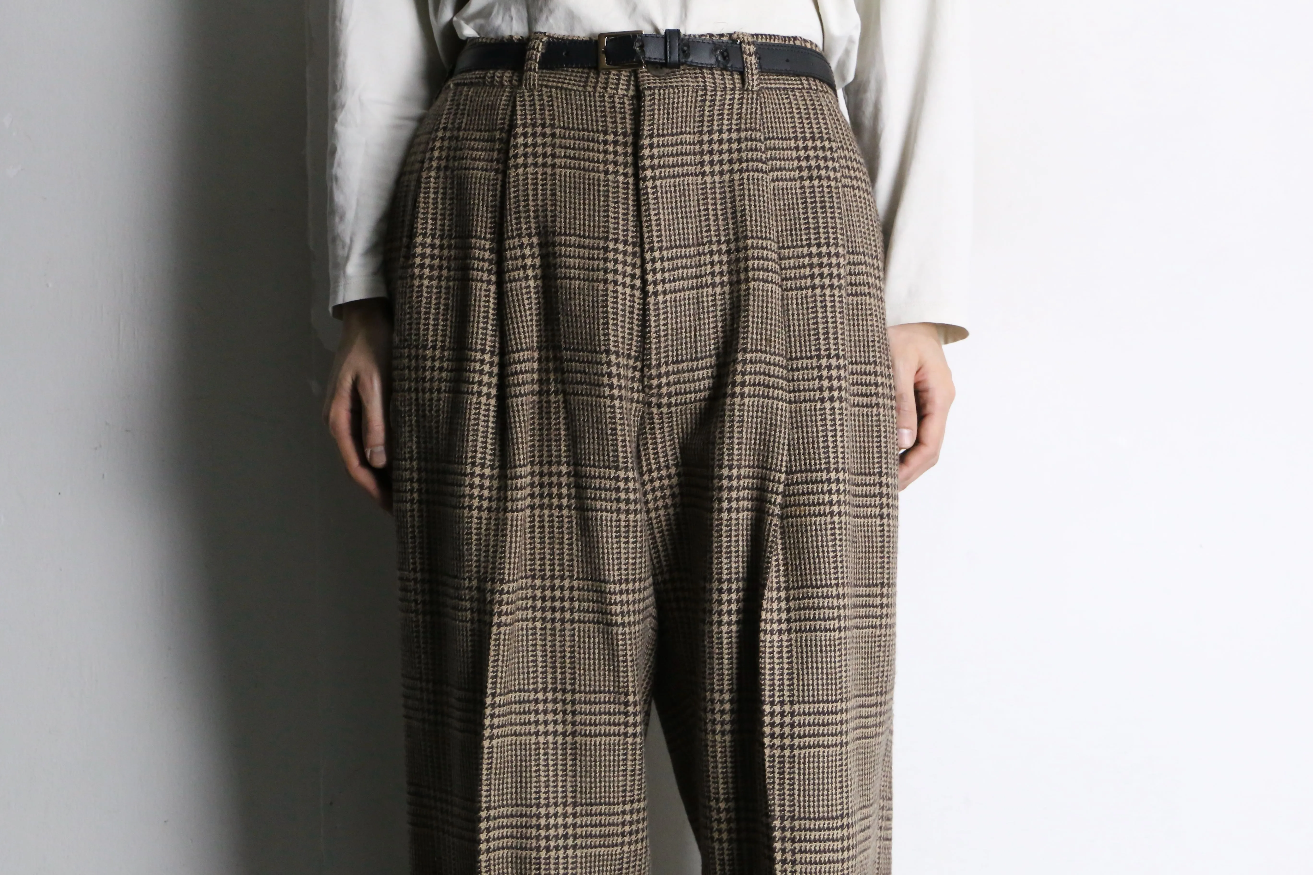 "Polo by RL" glen check wool wide slacks