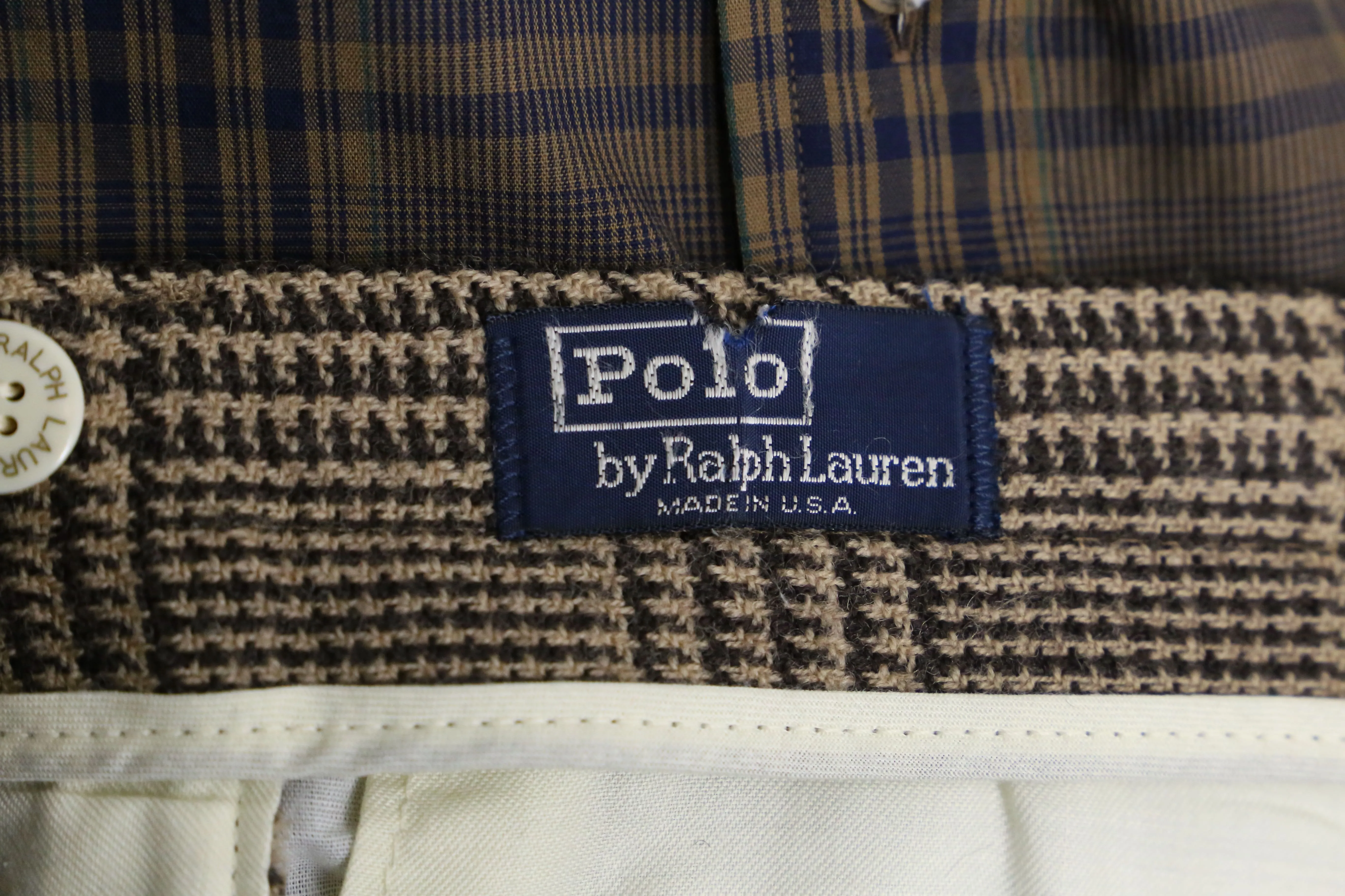 "Polo by RL" glen check wool wide slacks