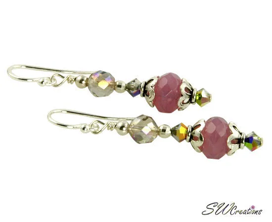 Radiant Rose Pink Beaded Crystal Earrings