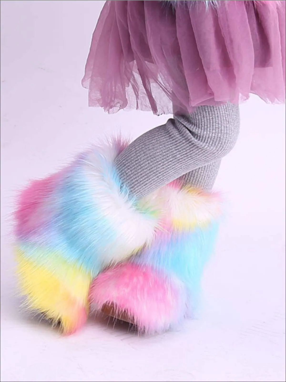 Rainbow Faux Fur Ankle Boots By Liv and Mia