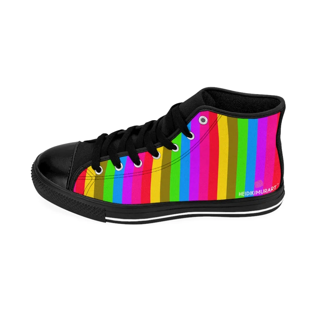 Rainbow Striped Men's High-tops, Gay Pride Parade Stripes High Top Sneakers For Good Looking Gay Men