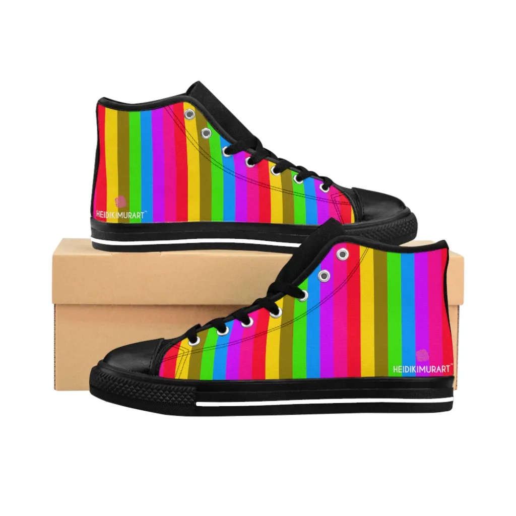 Rainbow Striped Men's High-tops, Gay Pride Parade Stripes High Top Sneakers For Good Looking Gay Men