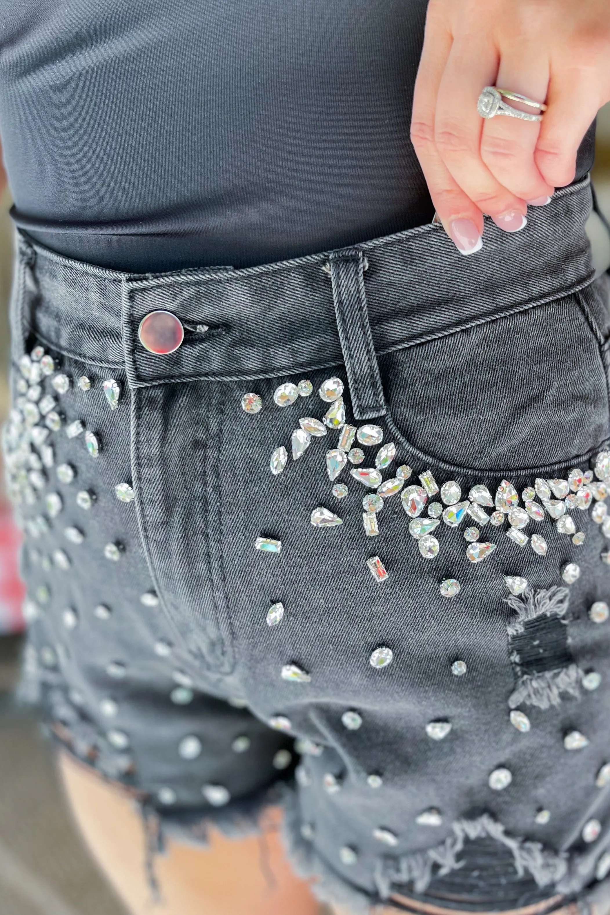 Raleigh Studded Rhinestone Frayed Denim Shorts *FINAL SALE*