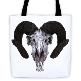 Ram Skull Concave Turned Horns Black Ink Tote Bag by Robert Bowen