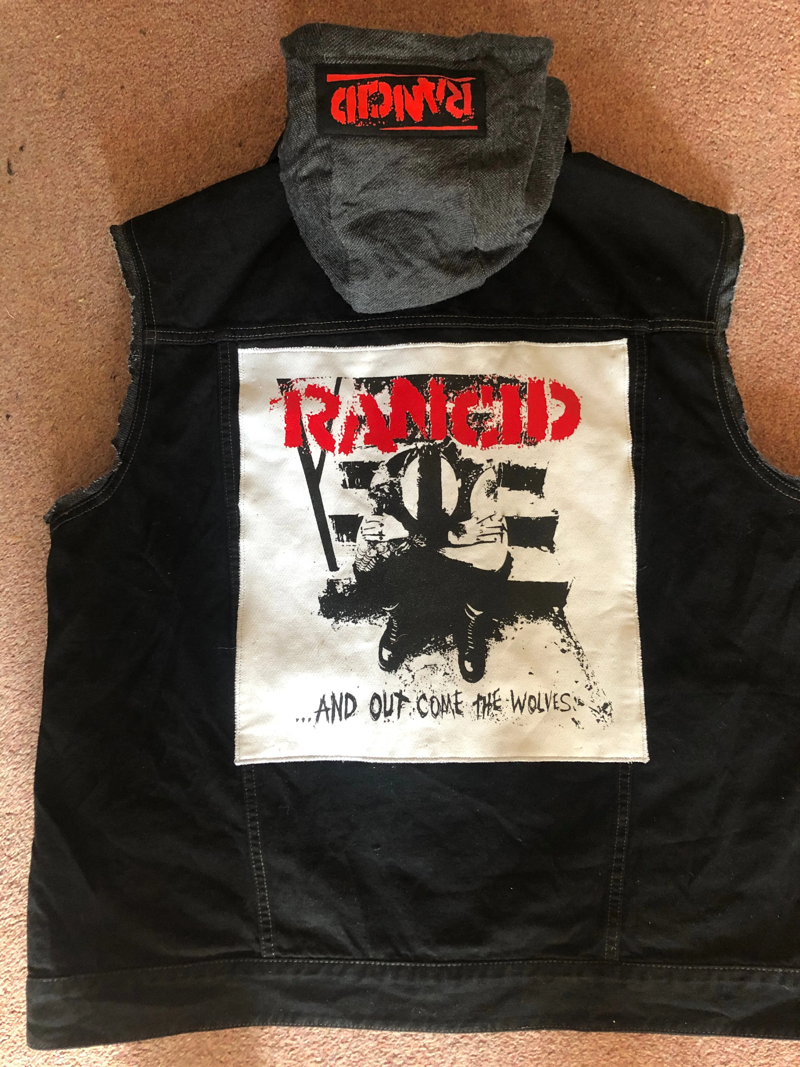 Rancid Punx Hooligans Punk Rock Denim Cut-Off Hooded Battle Jacket