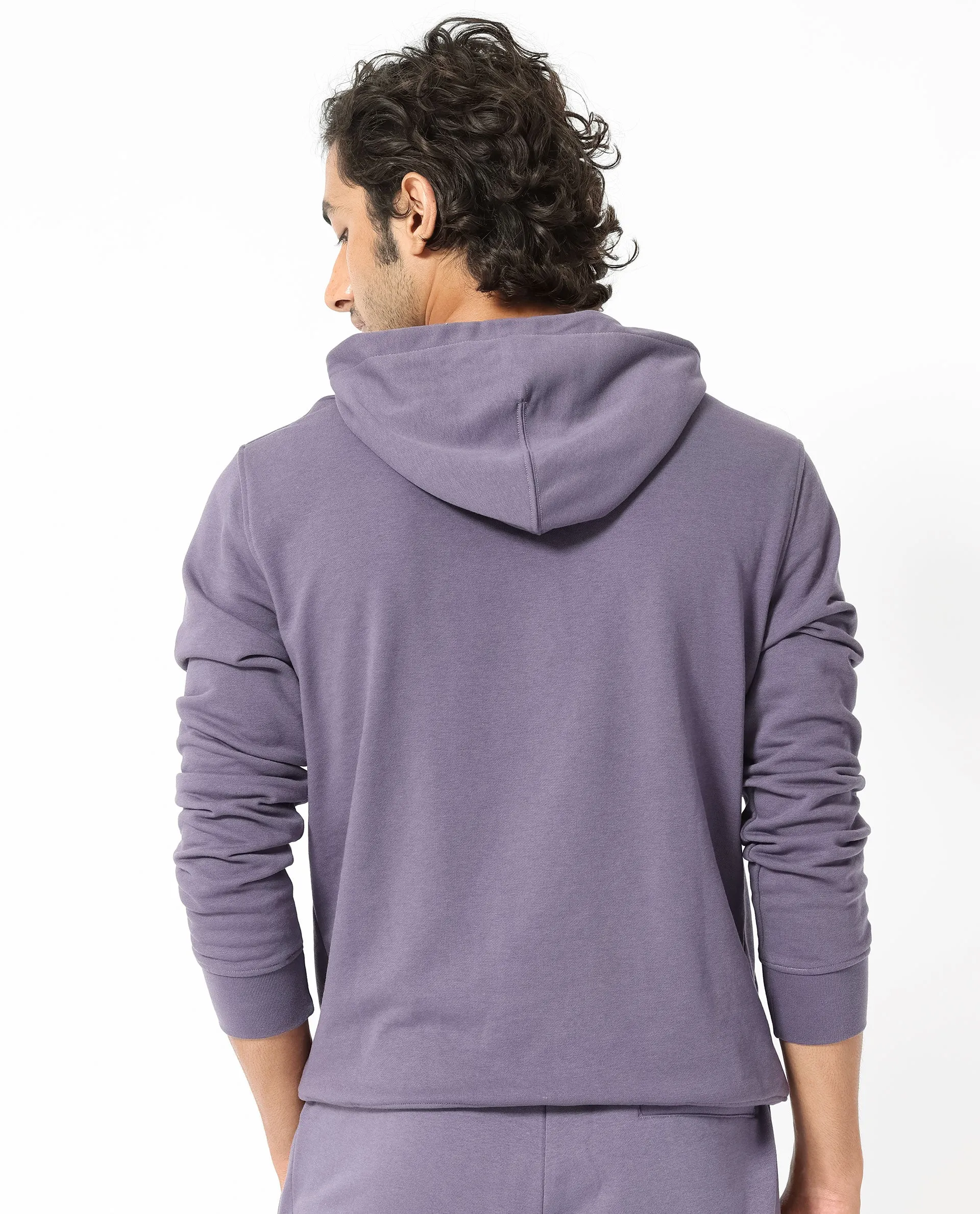 Rare Rabbit Men's April Purple Cotton Polyester Fabric Full Sleeves Embroidery Graphic Print Hooded Sweatshirt