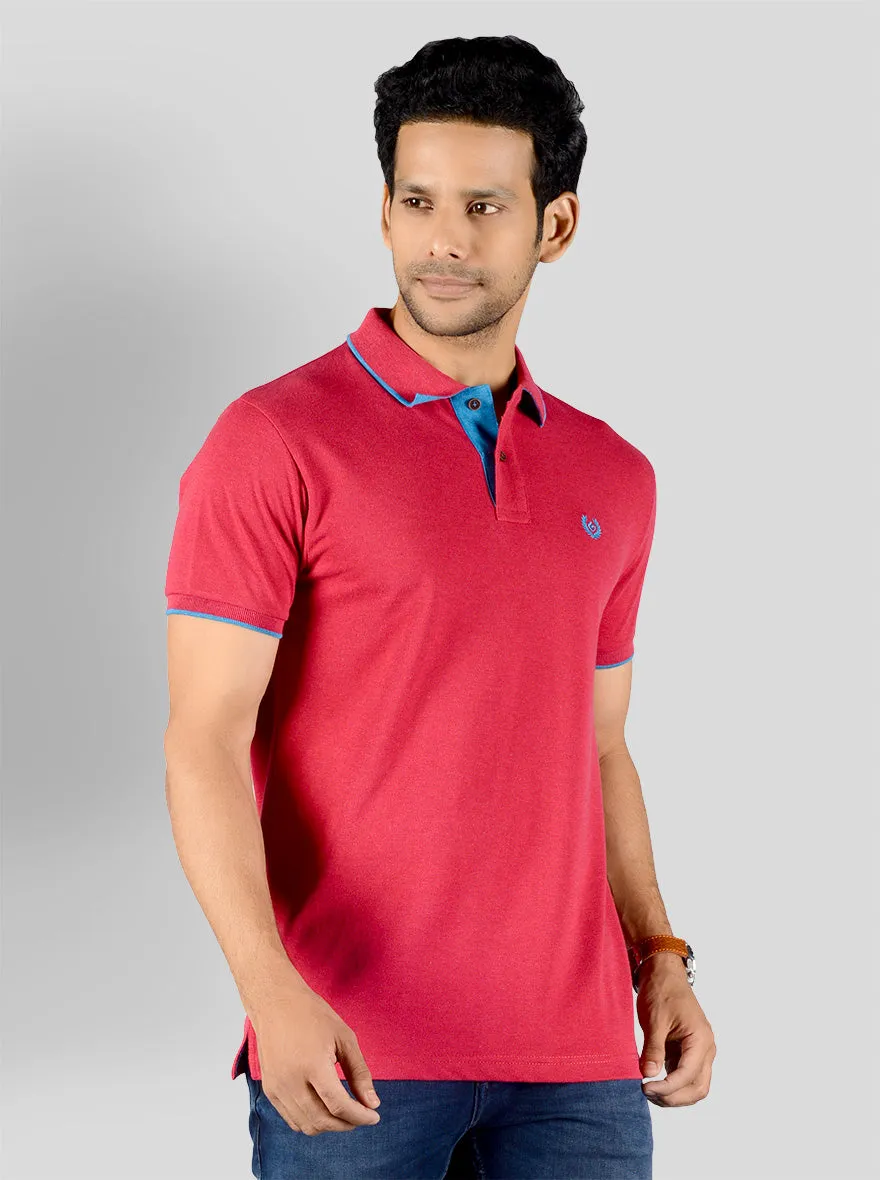 Raspberry Pink Solid Slim Fit Polo T-shirt | Greenfibre