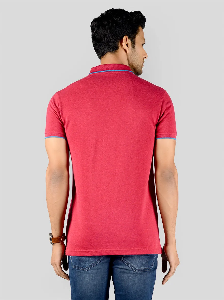 Raspberry Pink Solid Slim Fit Polo T-shirt | Greenfibre