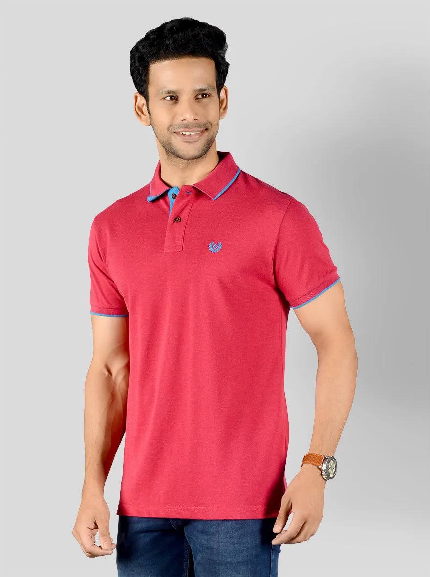 Raspberry Pink Solid Slim Fit Polo T-shirt | Greenfibre