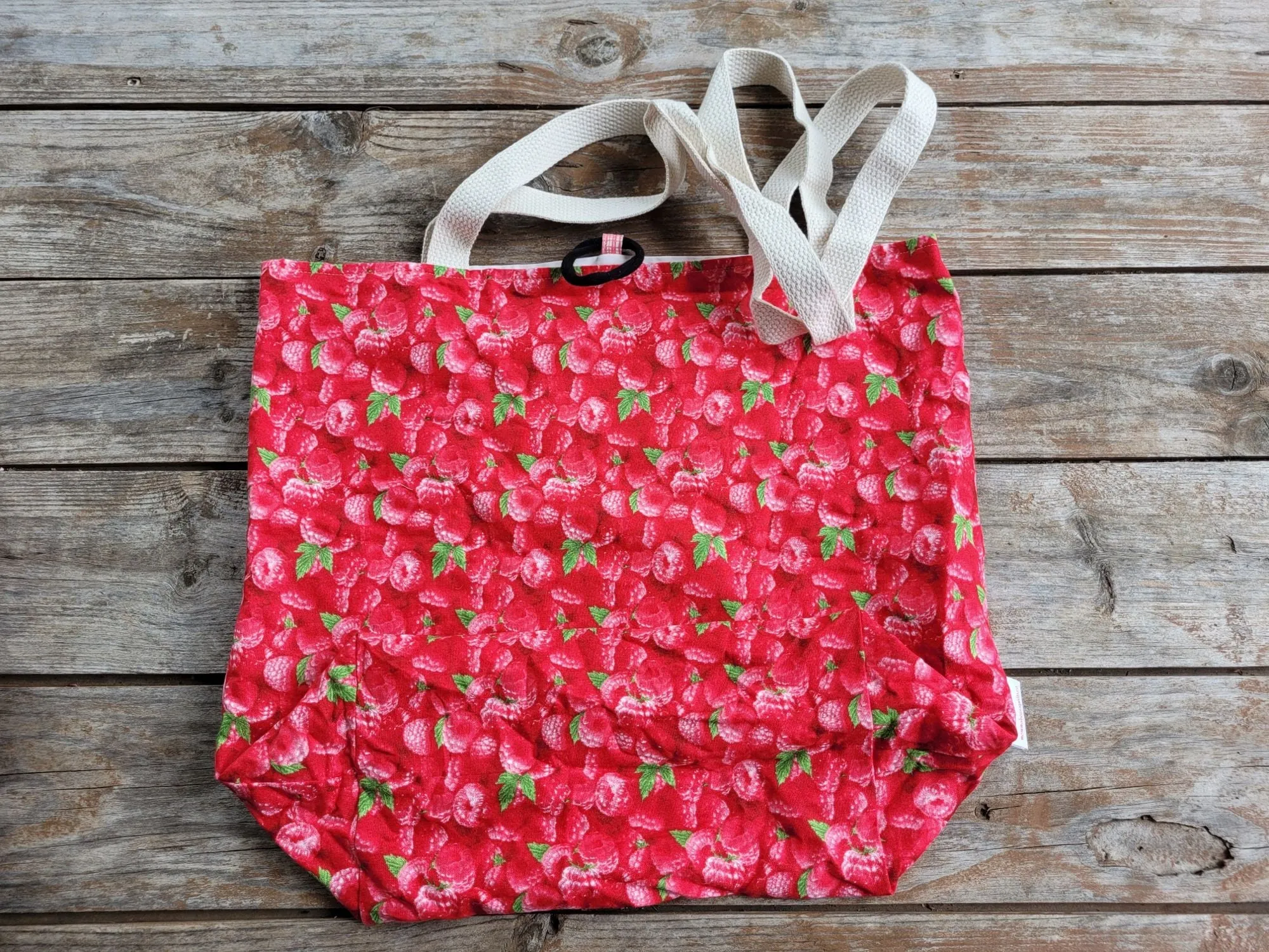 Raspberry Tote Bag, Reusable Cotton Grocery Bag, Compact Shopping Bag for Purse