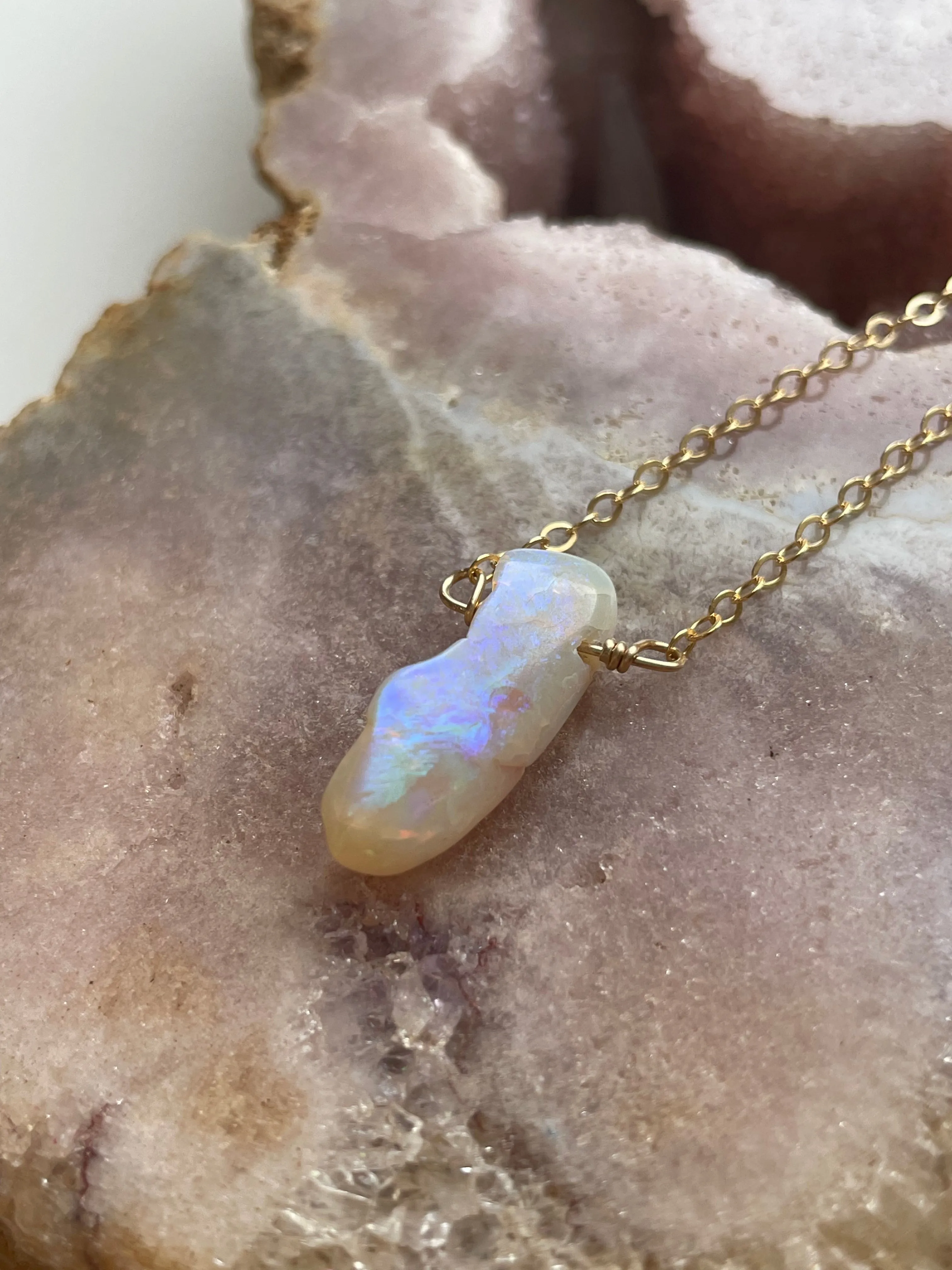 Raw Australian Opal Necklace Gold Filled 16”