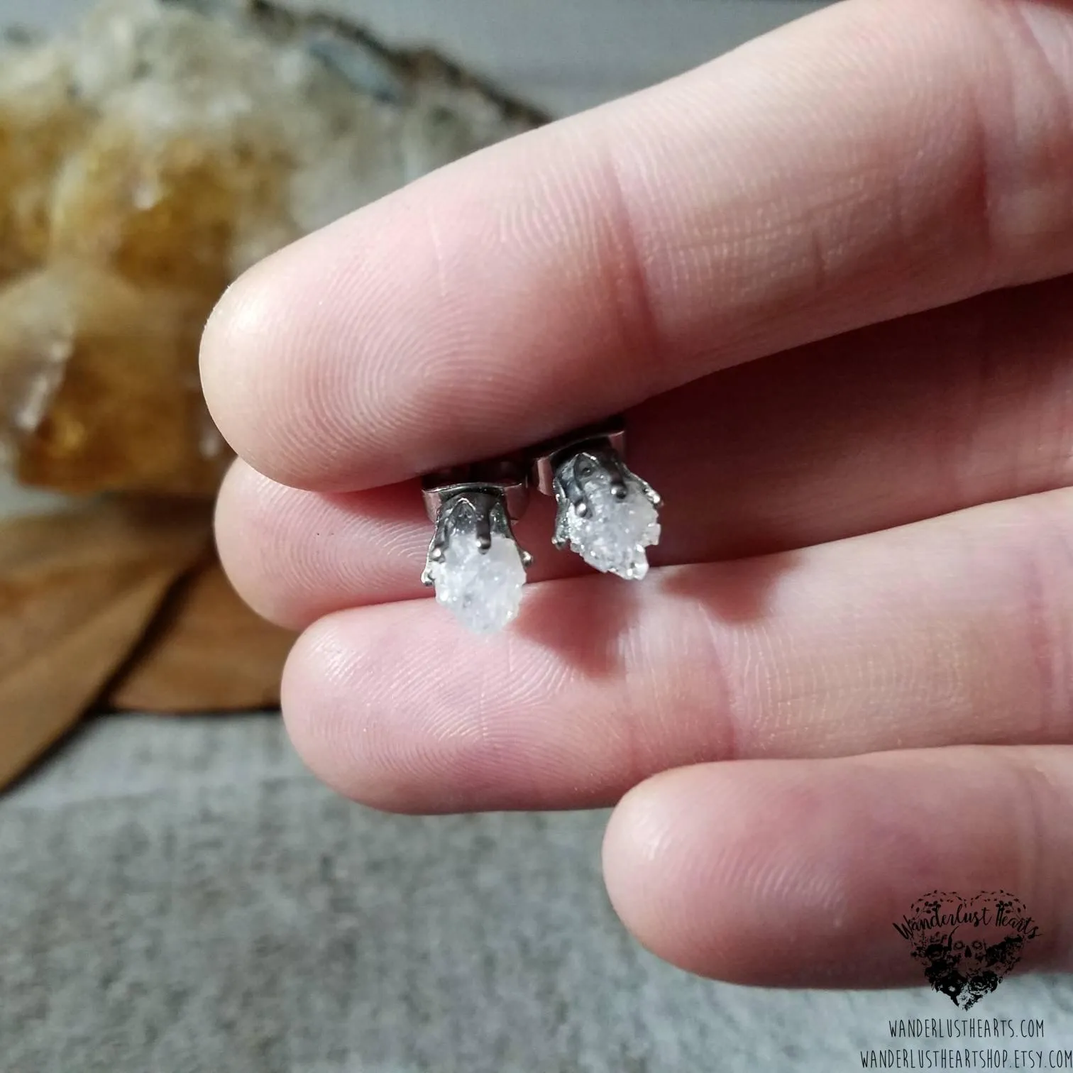 Raw Druzy stud earrings