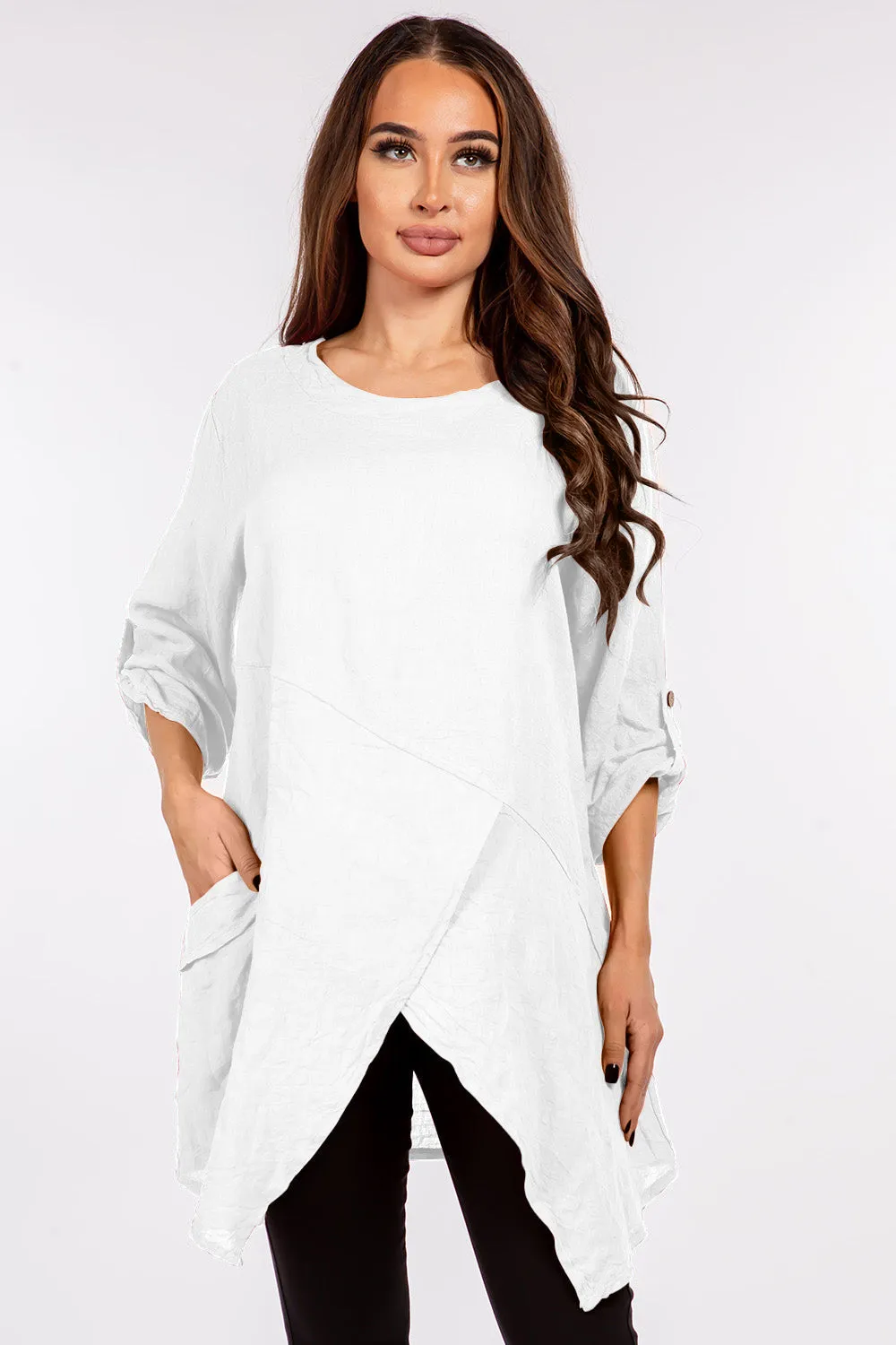 Raw Moda Asymmetric Single Pocket Linen Tunic