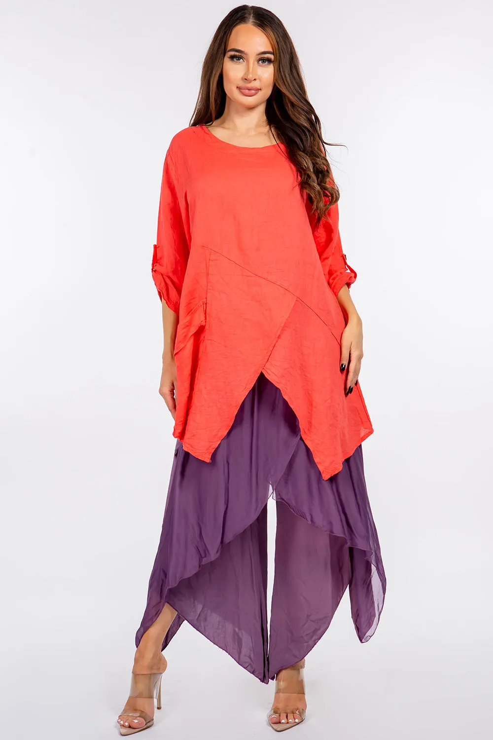 Raw Moda Asymmetric Single Pocket Linen Tunic