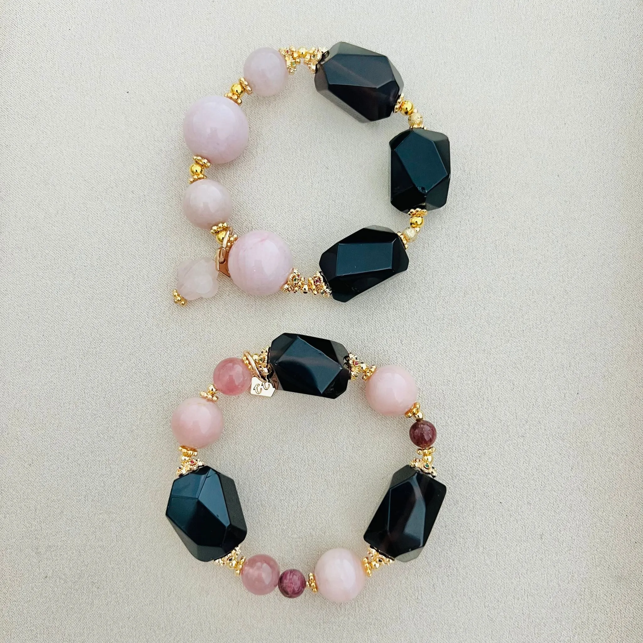 Raw Smoky Quartz & Pinks Moon Bracelet