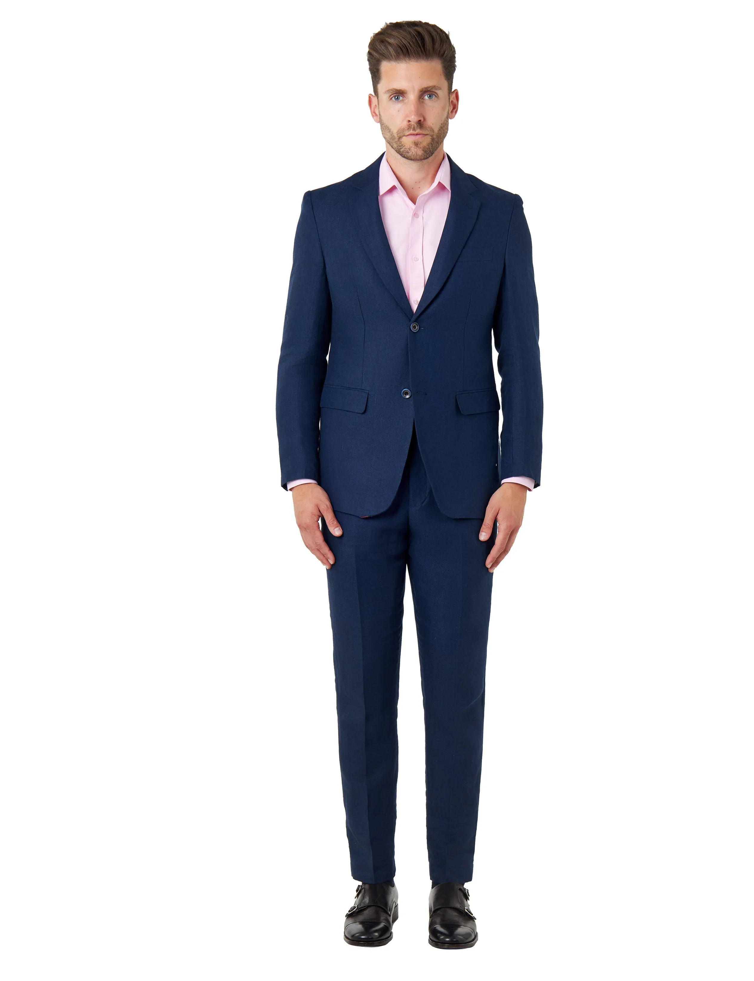 RAY – Navy Blue Pure Linen Tailored Fit Summer Suit