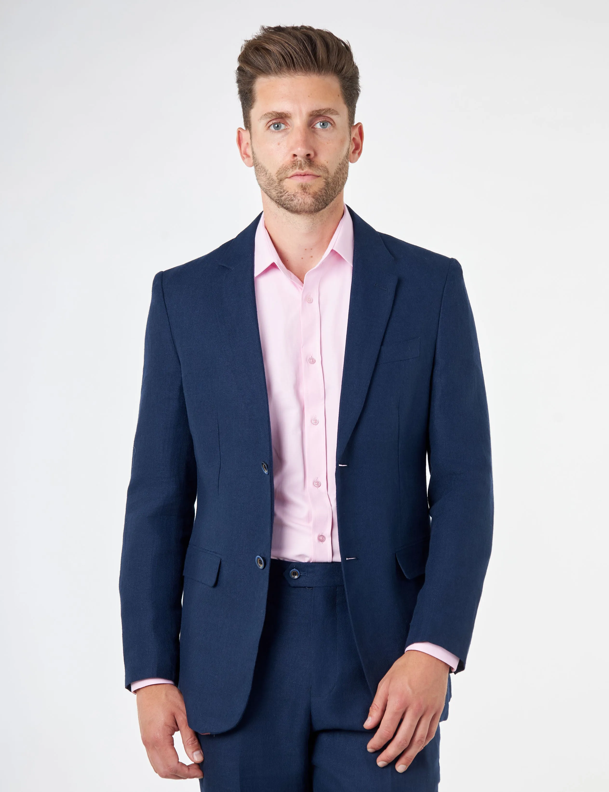 RAY – Navy Blue Pure Linen Tailored Fit Summer Suit