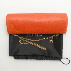 RDC13899 Authentic ESCADA Orange Embossed Leather Long Clutch w/ Chain Strap