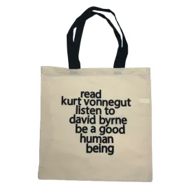 Read Kurt Vonnegut Listen to David Byrne Tote Bag