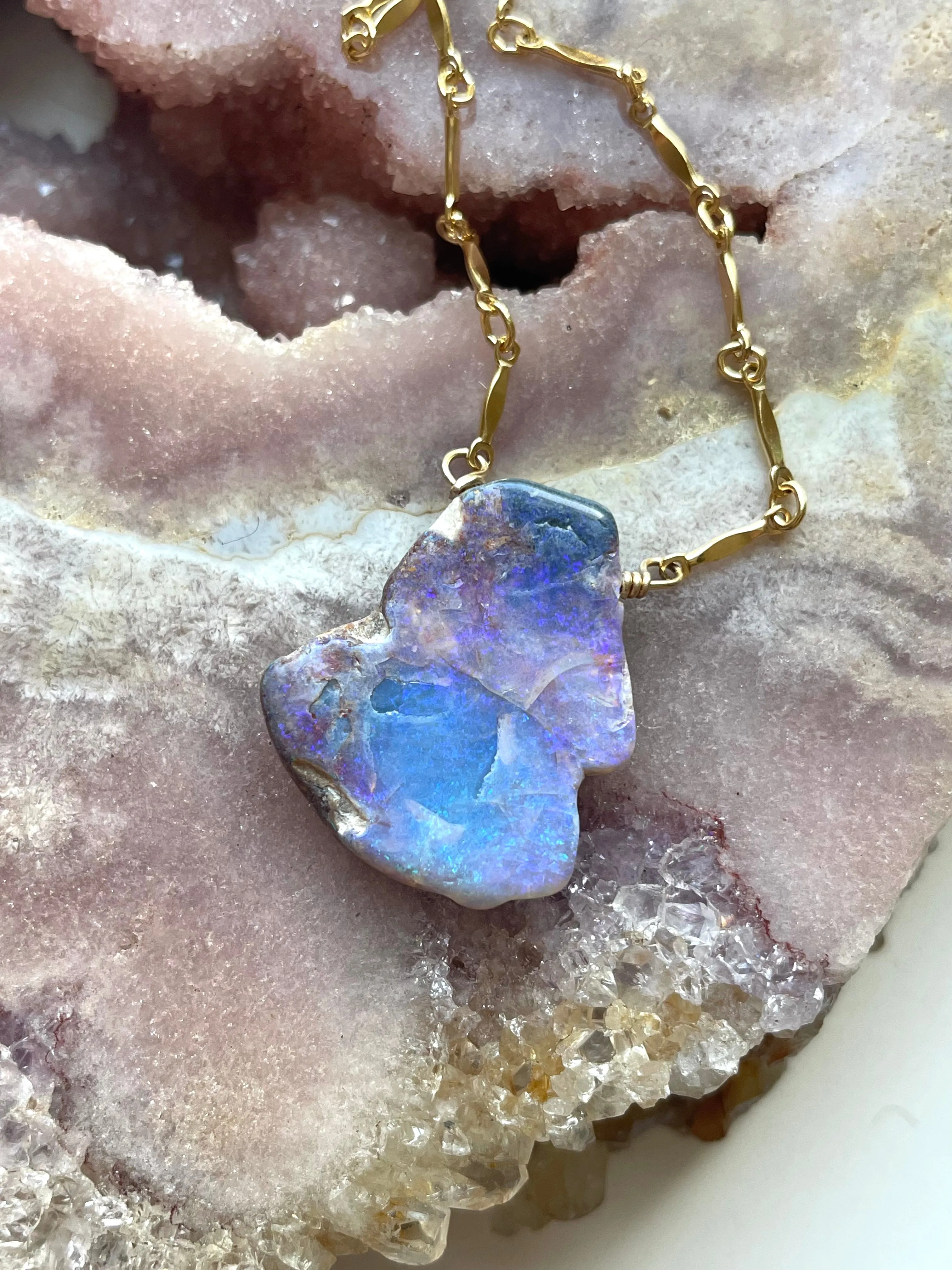 Real Australian Opal Pendant Necklace