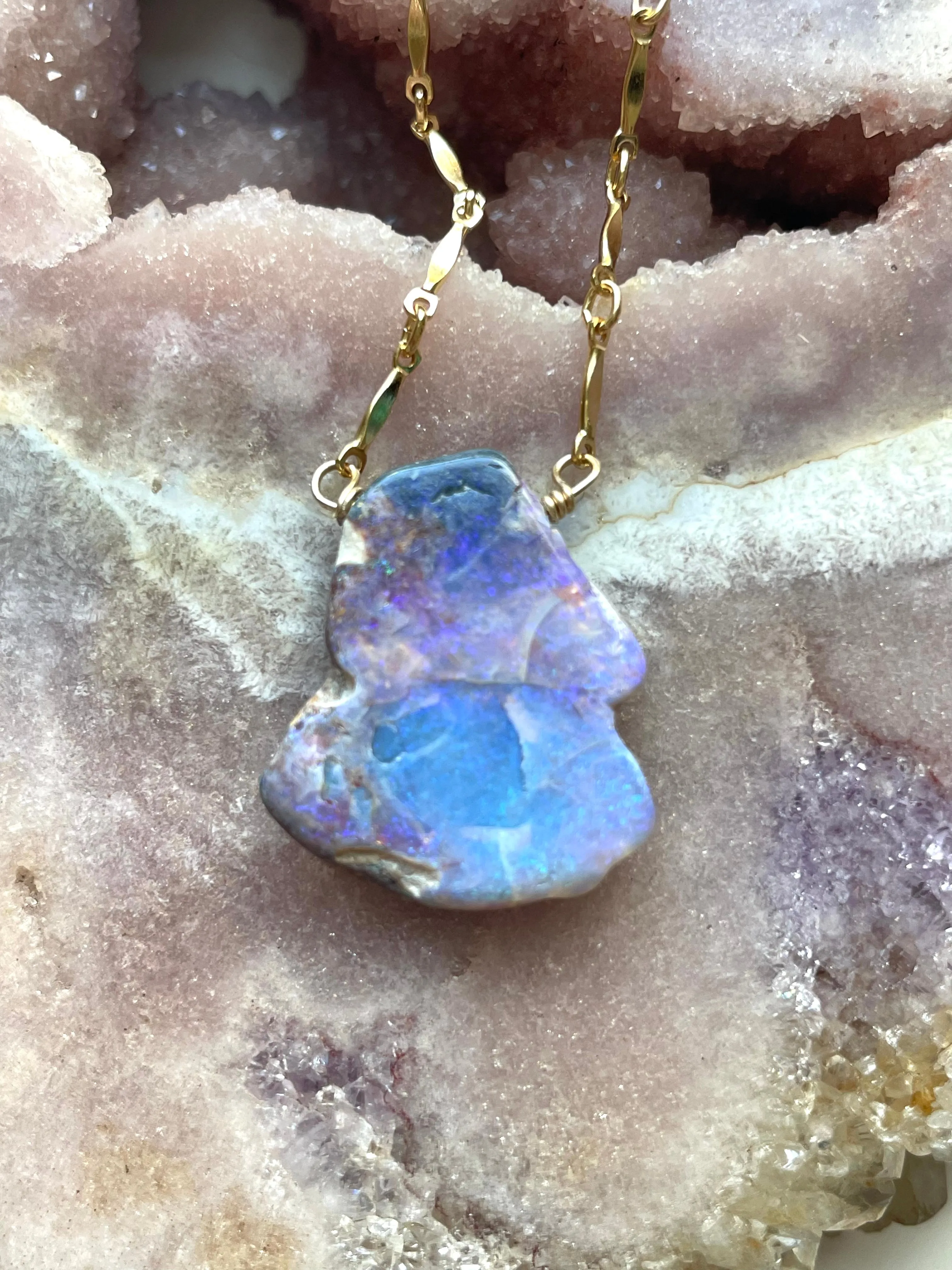 Real Australian Opal Pendant Necklace