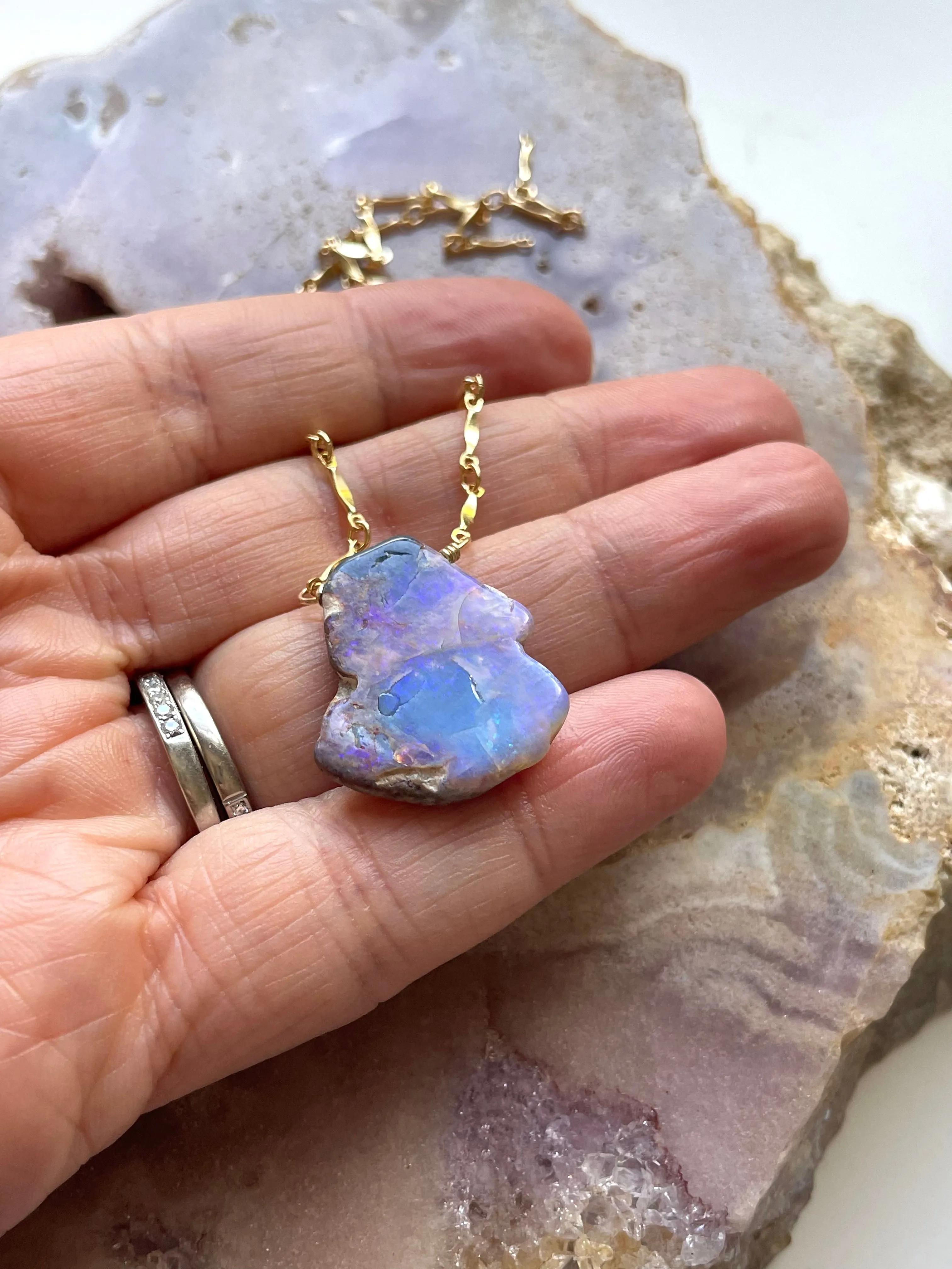 Real Australian Opal Pendant Necklace