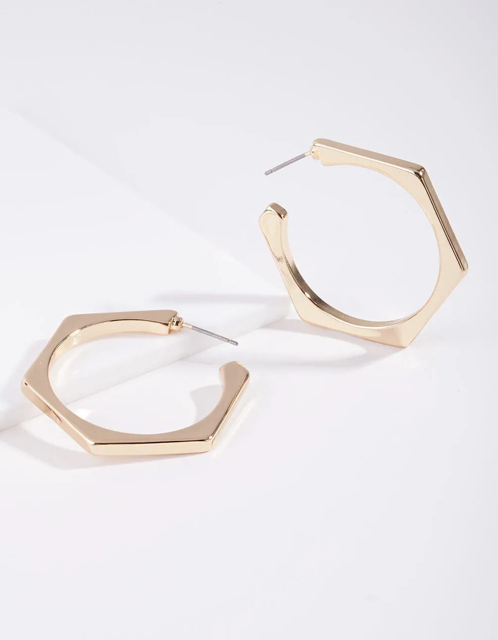 Real Gold Hexagon Hoop Earring