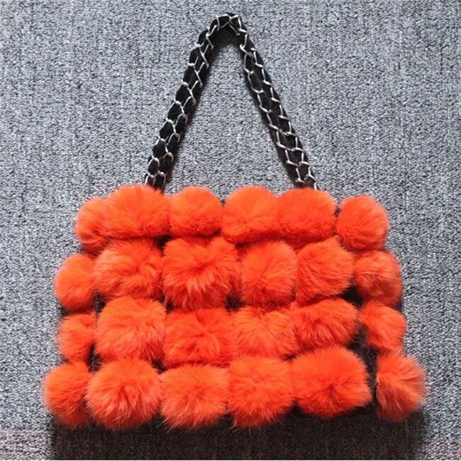 Real Rabbit Fur Ball Bag Handbag Lovely Side Bag Women Purse Totes SMALL Size 20*28 Good Choice for Chirstmas Gift FS040102