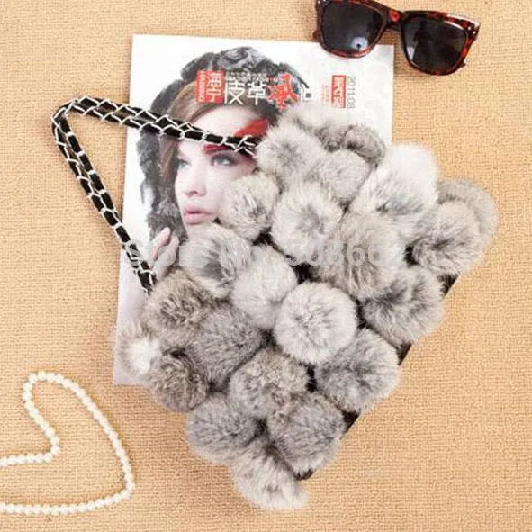 Real Rabbit Fur Ball Bag Handbag Lovely Side Bag Women Purse Totes SMALL Size 20*28 Good Choice for Chirstmas Gift FS040102