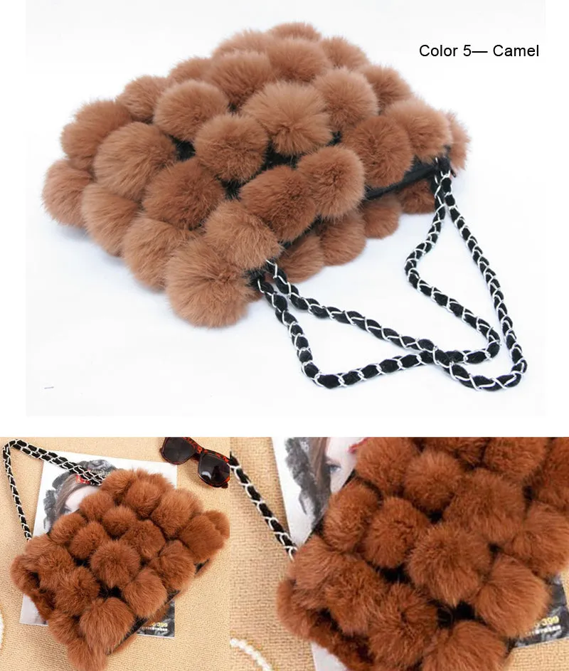 Real Rabbit Fur Ball Bag Handbag Lovely Side Bag Women Purse Totes SMALL Size 20*28 Good Choice for Chirstmas Gift FS040102