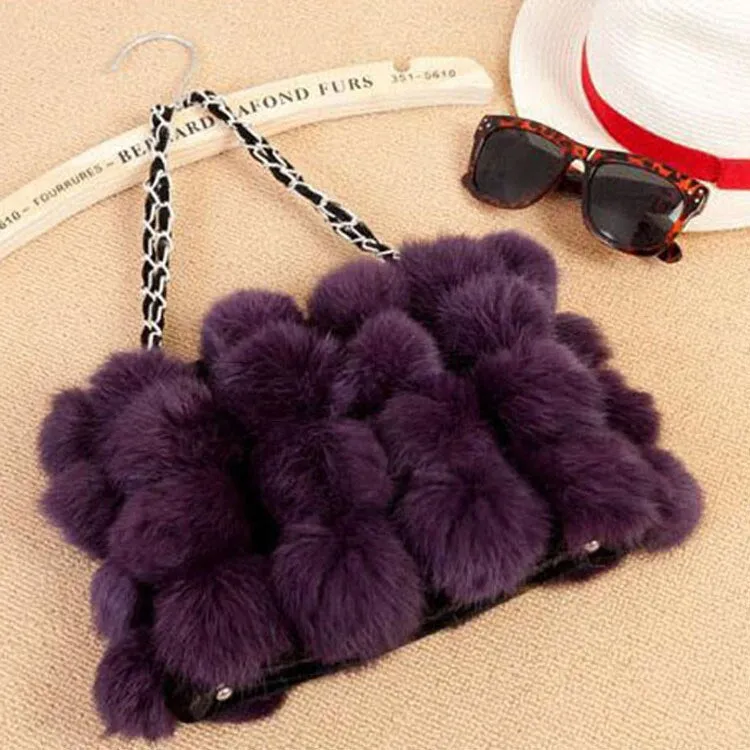 Real Rabbit Fur Ball Bag Handbag Lovely Side Bag Women Purse Totes SMALL Size 20*28 Good Choice for Chirstmas Gift FS040102