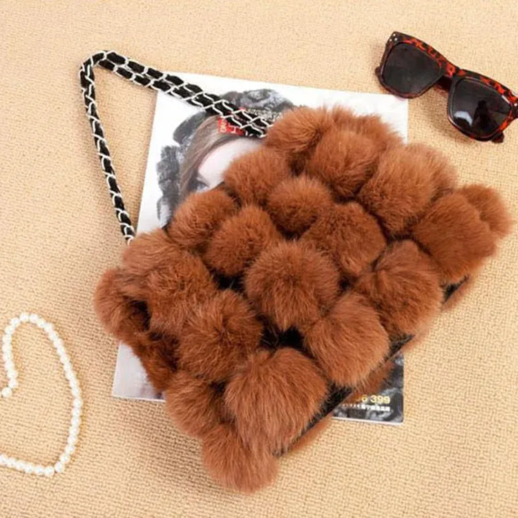 Real Rabbit Fur Ball Bag Handbag Lovely Side Bag Women Purse Totes SMALL Size 20*28 Good Choice for Chirstmas Gift FS040102