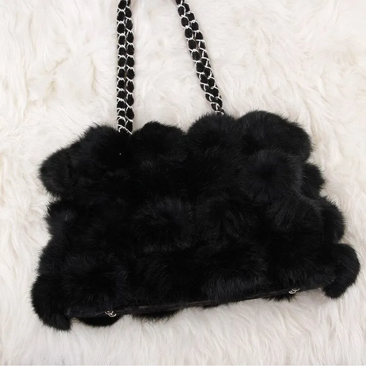 Real Rabbit Fur Ball Bag Handbag Lovely Side Bag Women Purse Totes SMALL Size 20*28 Good Choice for Chirstmas Gift FS040102