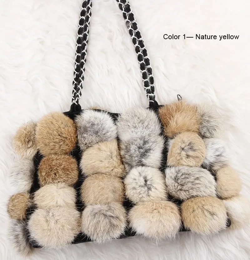 Real Rabbit Fur Ball Bag Handbag Lovely Side Bag Women Purse Totes SMALL Size 20*28 Good Choice for Chirstmas Gift FS040102